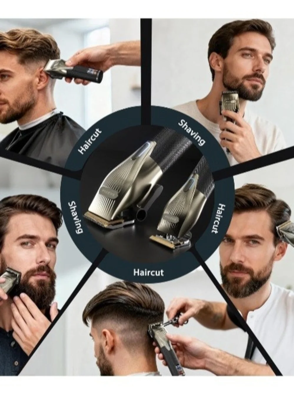 Cordless Hair Clipper & Trimmer Set for Men - Black